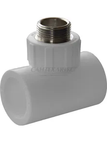 Тройник комбинированный наружная резьба д32*3/4" белый, 9510003234, Политэк