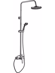 Душевая стойка Rossinka S35-45 со смесителем, с верхней лейкой "тропический дождь", ручная пятифункциональная лейка, хром