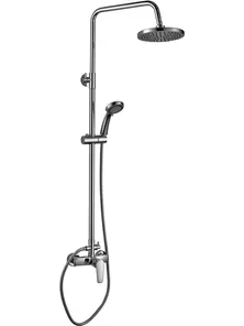 Душевая стойка Rossinka S35-45 со смесителем, с верхней лейкой "тропический дождь", ручная пятифункциональная лейка, хром