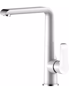 Смеситель Rossinka W35-23 для кухни с высоким поворотным изливом, хром/белый