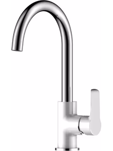 Смеситель Rossinka W35-24 для кухни с высоким поворотным изливом, хром/белый