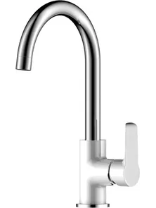 Смеситель Rossinka W35-24 для кухни с высоким поворотным изливом, хром/белый