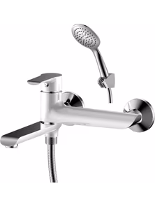 Смеситель Rossinka W35-33 для ванны с плоским изливом, дивертор, хром/белый