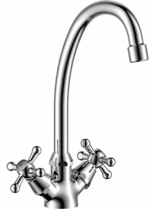 Смеситель Rossinka Y02-71 для кухни двуручный с поворотным изливом, хром