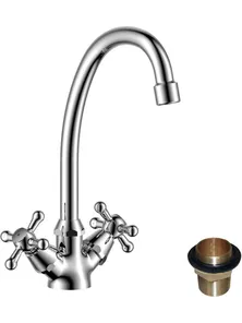 Смеситель Rossinka Y02-71U для кухни двуручный с поворотным изливом, хром