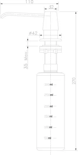 Дозатор Rossinka AC-22P для жидких моющих средств, врезной, цинк-пластик, хром