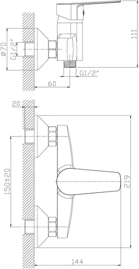 Смеситель Rossinka S35-41 для душа, хром