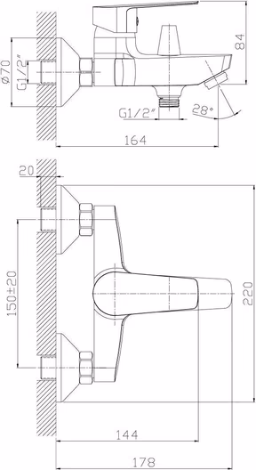 Смеситель Rossinka, S35-31 для ванны с коротким изливом, хром