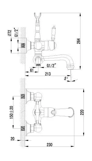 Смеситель Lemark Villa LM4812B для ванны с коротким изливом, бронза