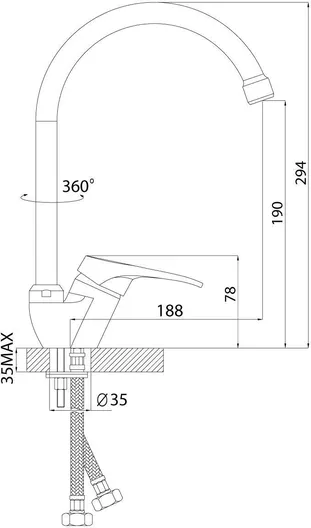 Смеситель Rossinka B35-23 для кухни с высоким поворотным изливом, хром