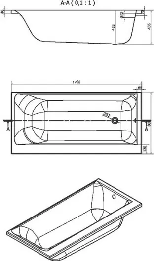 Ванна SMART 170*80 прямоугольная,  левая (01), P-WP-SMART*170-L, Cersanit