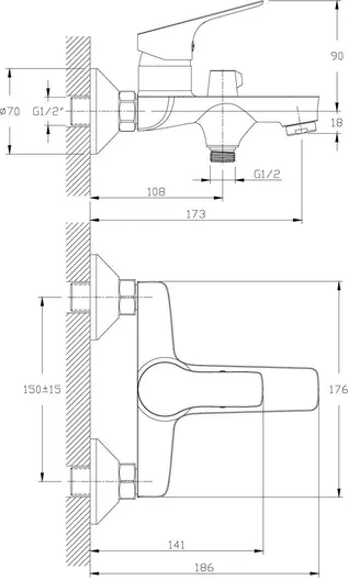 Смеситель Rossinka RS29-31 для ванны с коротким изливом, дивертор с керамическими пластинами, хром