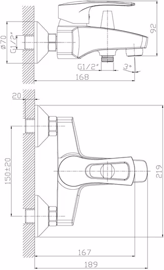 Смеситель Rossinka T40-31  для ванны с коротким изливом, хром