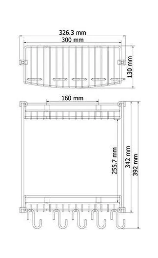 Полка WasserKraft 1422, металлическая прямая, двухъярусная, 5 крючков