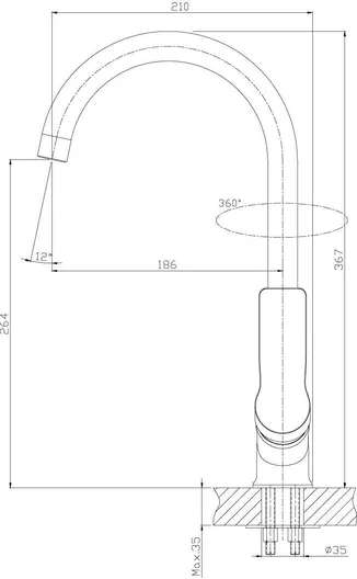 Смеситель Rossinka RS27-23 для кухни с высоким поворотным изливом, хром