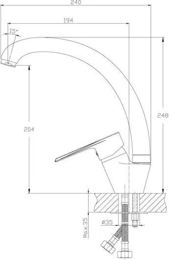 Смеситель Rossinka RS28-23 для кухни с высоким поворотным изливом, хром