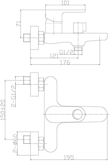 Смеситель Rossinka RS33-31 для ванны с коротким изливом, хром