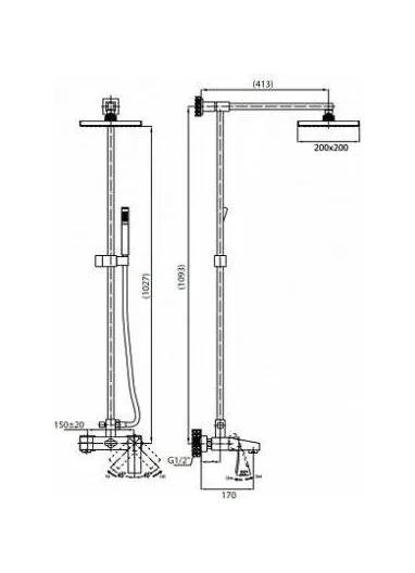 Душевая система Cezares QUATTRO, QUATTRO-С-CVD-01-S, смеситель, верхний и ручной душ, хром