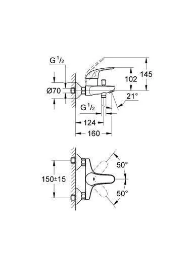Смеситель для ванны «Grohe euroeco», 32743000, Grohe