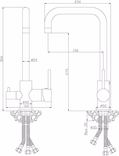 Смеситель Rossinka Z35-29 для кухни с высоким изливом и с подключением к фильтру, хром