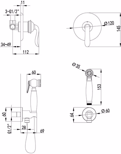 Гигиенический душ Lemark Brava LM4719G со смесителем, встраиваемый, золото