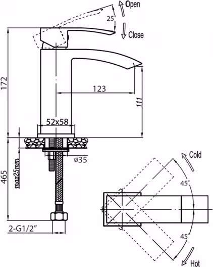 Смеситель на раковину Cezares QUATTRO, QUATTRO-C-LS-01-W0, без донного клапана