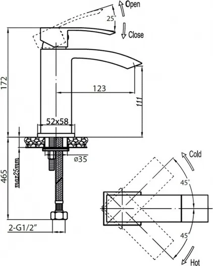 Смеситель на раковину Cezares QUATTRO, QUATTRO-C-LS-01-W0, без донного клапана