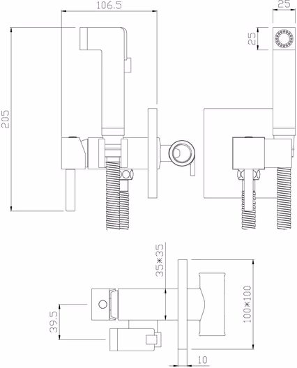 Гигиенический душ Rossinka X25-53 со смесителем, встраиваемый, хром