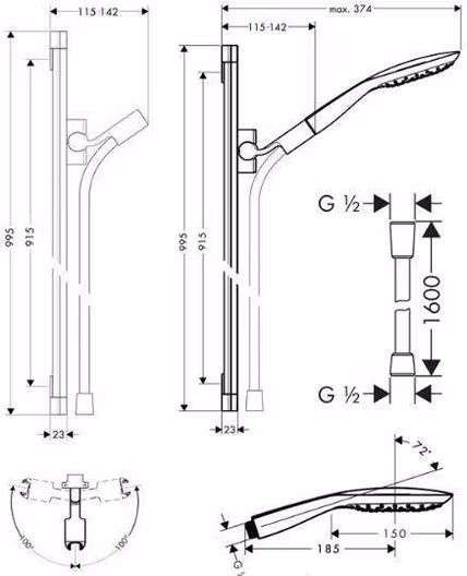 Душевой гарнитур Hansgrohe PuraVida Unica, 27853400, хром/белый