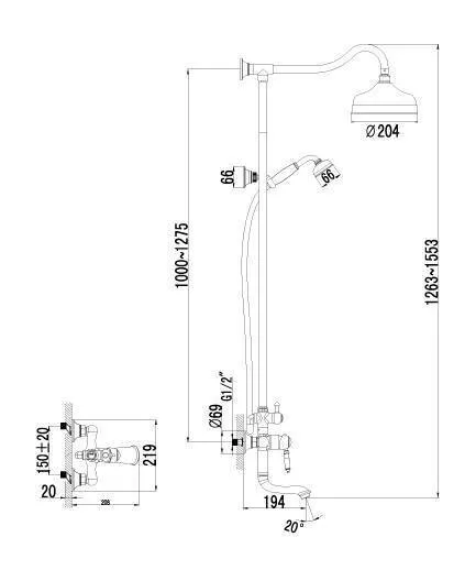 Душевой комплект Lemark Villa LM4862B со смесителем, лейкой и верхним душем, бронза