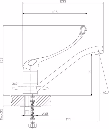 Смеситель Rossinka Y35-25 для кухни поворотным изливом, с локтевой рукояткой, хром