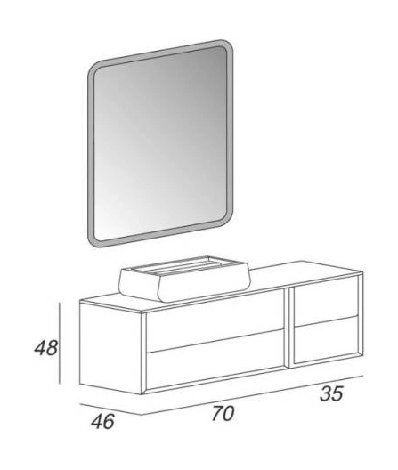 МЕБЕЛЬ ДЛЯ ВАННОЙ КОМНАТЫ CEZARES BELLAGIO - схема на 70 см