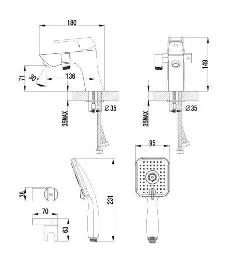 Смеситель Lemark Unit LM4515C на борт ванны, с коротким изливом, хром