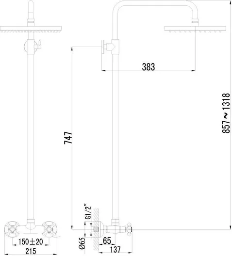 Смеситель Lemark Standard LM2160C для душа с верхней душевой лейкой, хром
