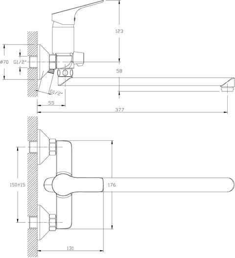 Смеситель Rossinka RS29-33 для ванны с плоским изливом, хром