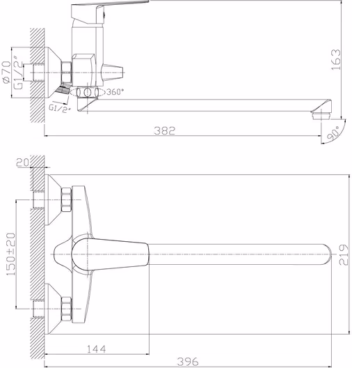 Смеситель Rossinka S35-33 для ванны с плоским изливом, хром