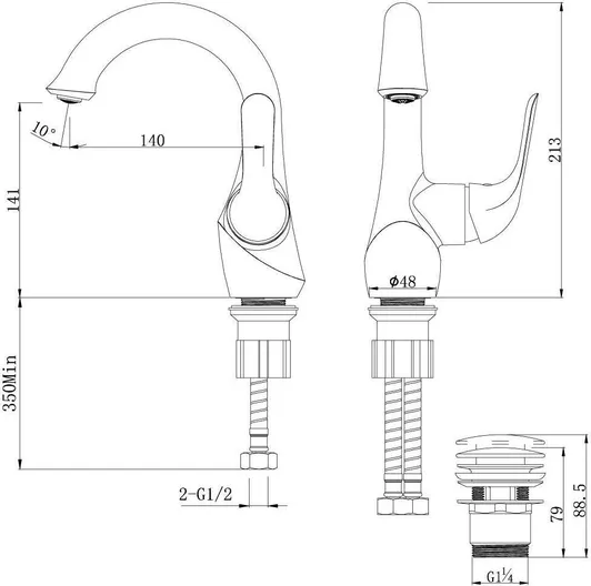 Смеситель Lemark Swan LM5406BG для раковины монолитный, черный/золото