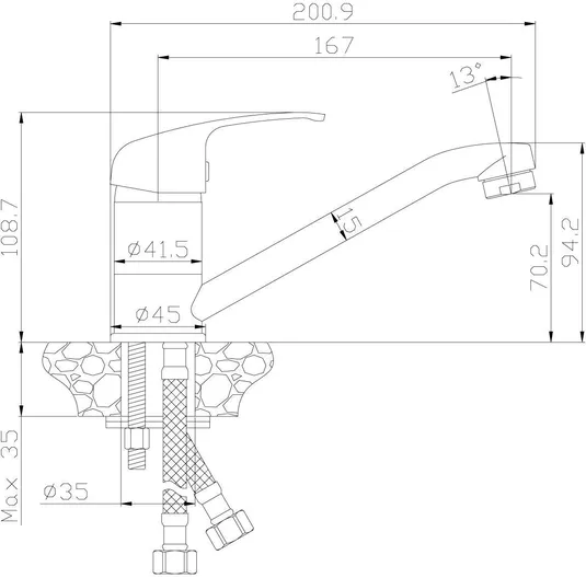 Смеситель Rossinka Y35-22 для умывальника с поворотным изливом, хром