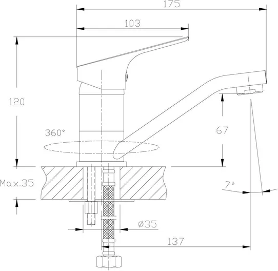 Смеситель Rossinka RS29-22 для умывальника с поворотным изливом, хром