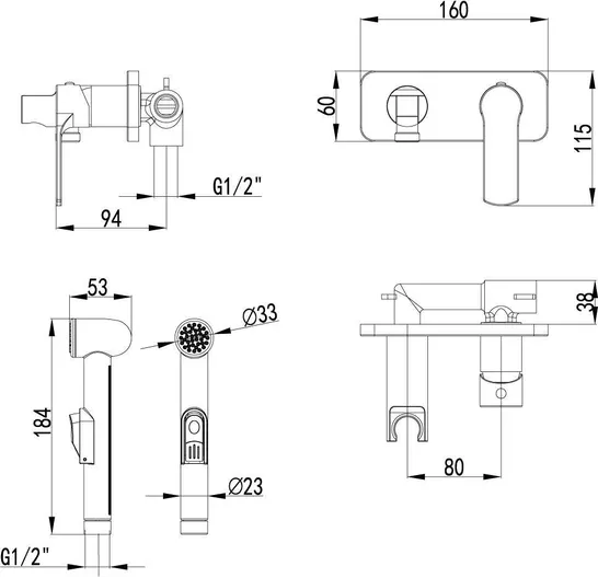 Смеситель встраиваемый Lemark Plus Grace LM1519C с гигиеническим душем, встраиваемый, хром