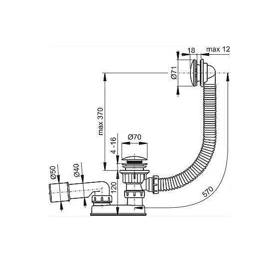 Сифон для ванны A504KM (60мм), Alcaplast