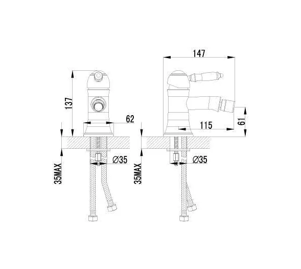 Смеситель Lemark Villa LM4808B для биде с донным клапаном клик-клак, бронза