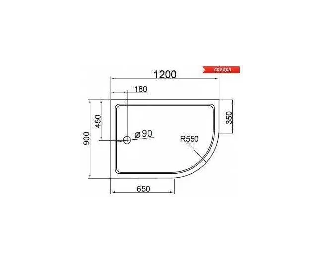 Акриловый поддон CEZARES TRAY-A-RH-120/90-550-15-W, 120*90 левый