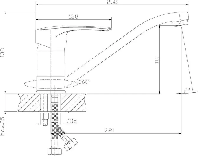 Смеситель Rossinka T40-21 для кухни с поворотным изливом, хром
