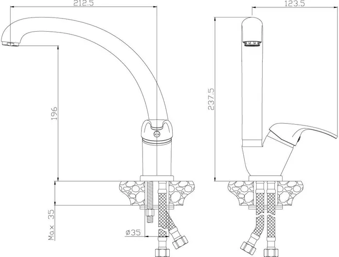 Смеситель Rossinka Y35-23 для кухни с высоким поворотным изливом, хром