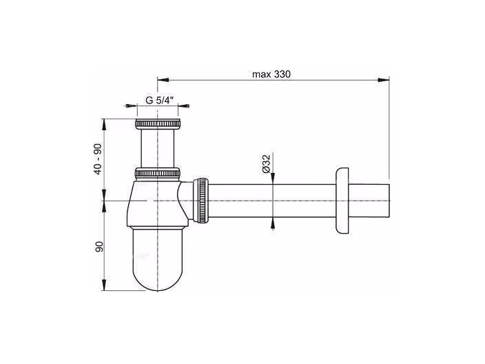 Сифон для умывальника ø32, цельнометаллический, с накидной гайкой 5/4", A431, Alcaplast