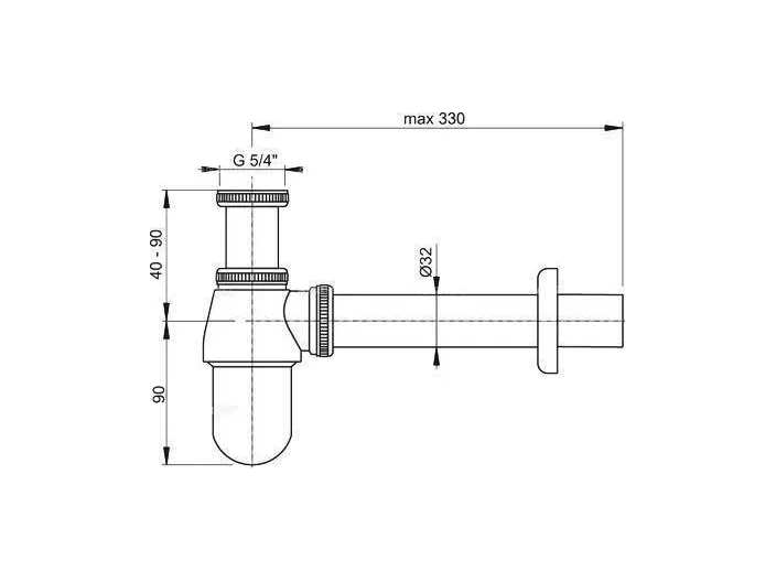 Сифон для умывальника ø32, цельнометаллический, с накидной гайкой 5/4", A431, Alcaplast