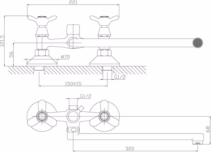 Смеситель Rossinka Q02-80 для ванны с плоским изливом, хром