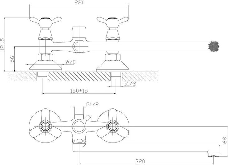 Смеситель Rossinka Q02-80 для ванны с плоским изливом, хром