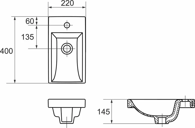 Раковина COMO 40 1 отверстие, встраиваемая, белый, P-UM-COM40/1, Cersanit
